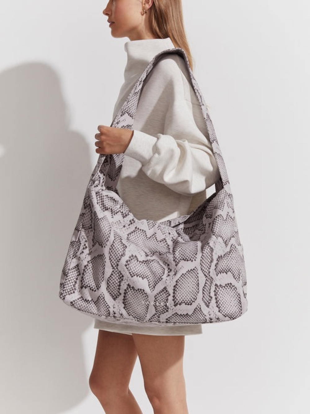 Varley Oversized Grey Python-Print Hobo Bag